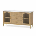 Buffet 160 x 40 x 85 cm en bois naturel plateau effet marbre style Art déco