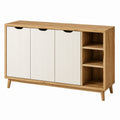 Buffet 140 cm bois brun et blanc à 3 portes avec étagères style scandinave