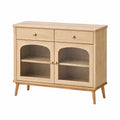Buffet de rangement 120 x 40 x 90 cm en bois beige avec portes en verre strié style rétro