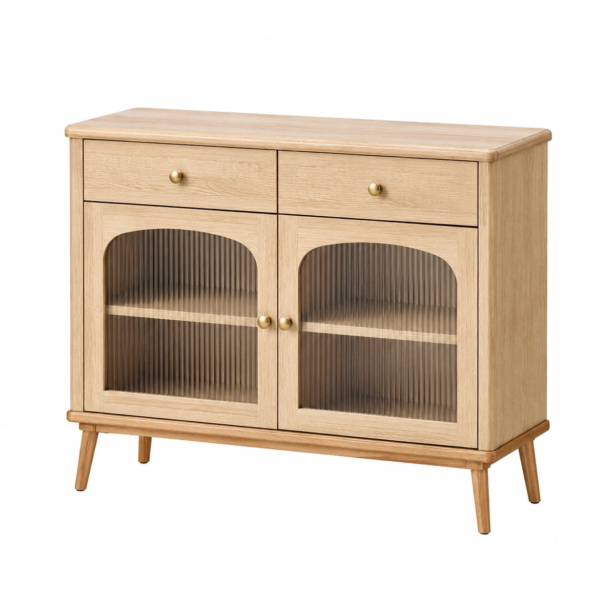 Buffet de rangement 120 x 40 x 90 cm en bois beige avec portes en verre strié style rétro