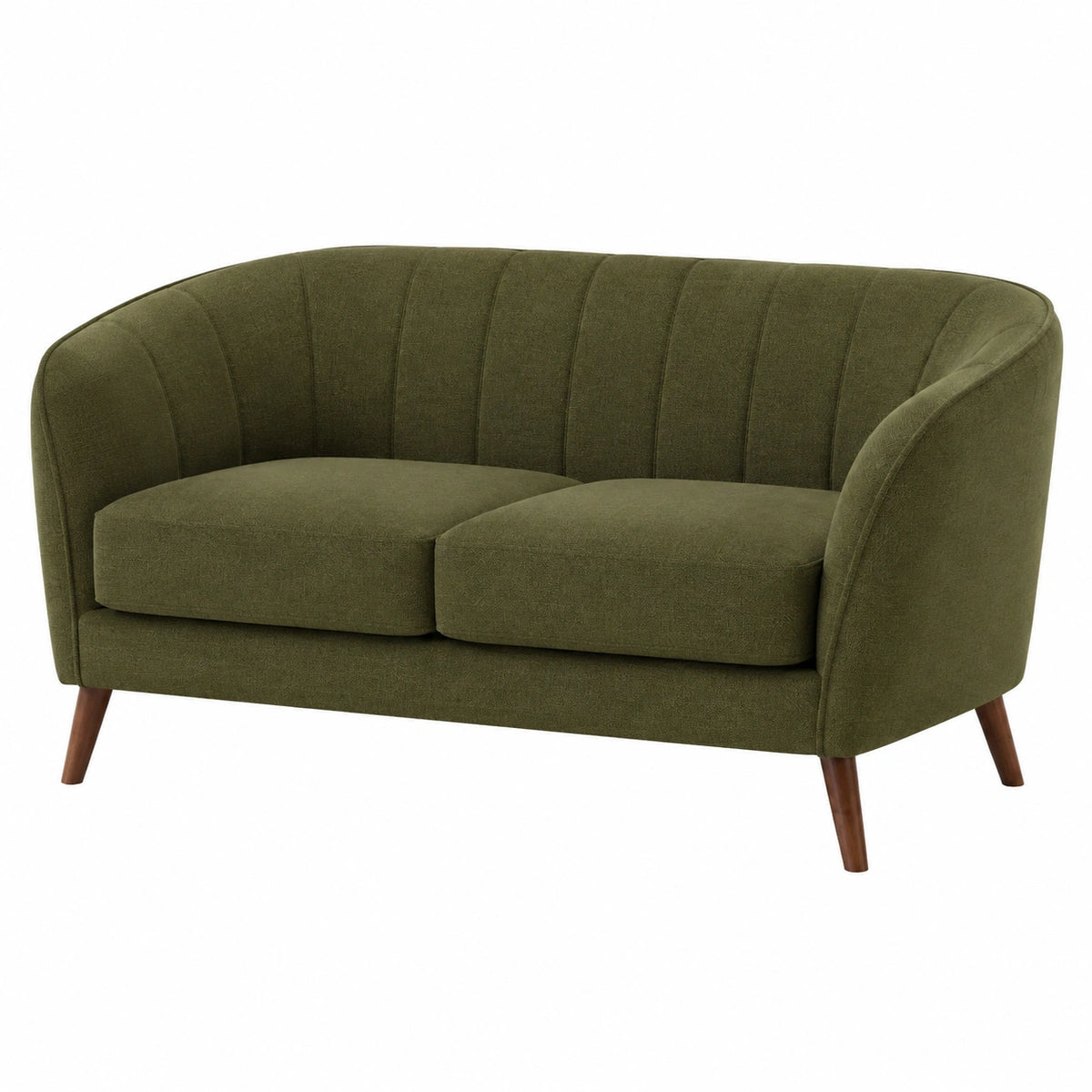 Canapé 2 places 130 x 76 x 82 cm en tissu vert avec pieds en bois style vintage