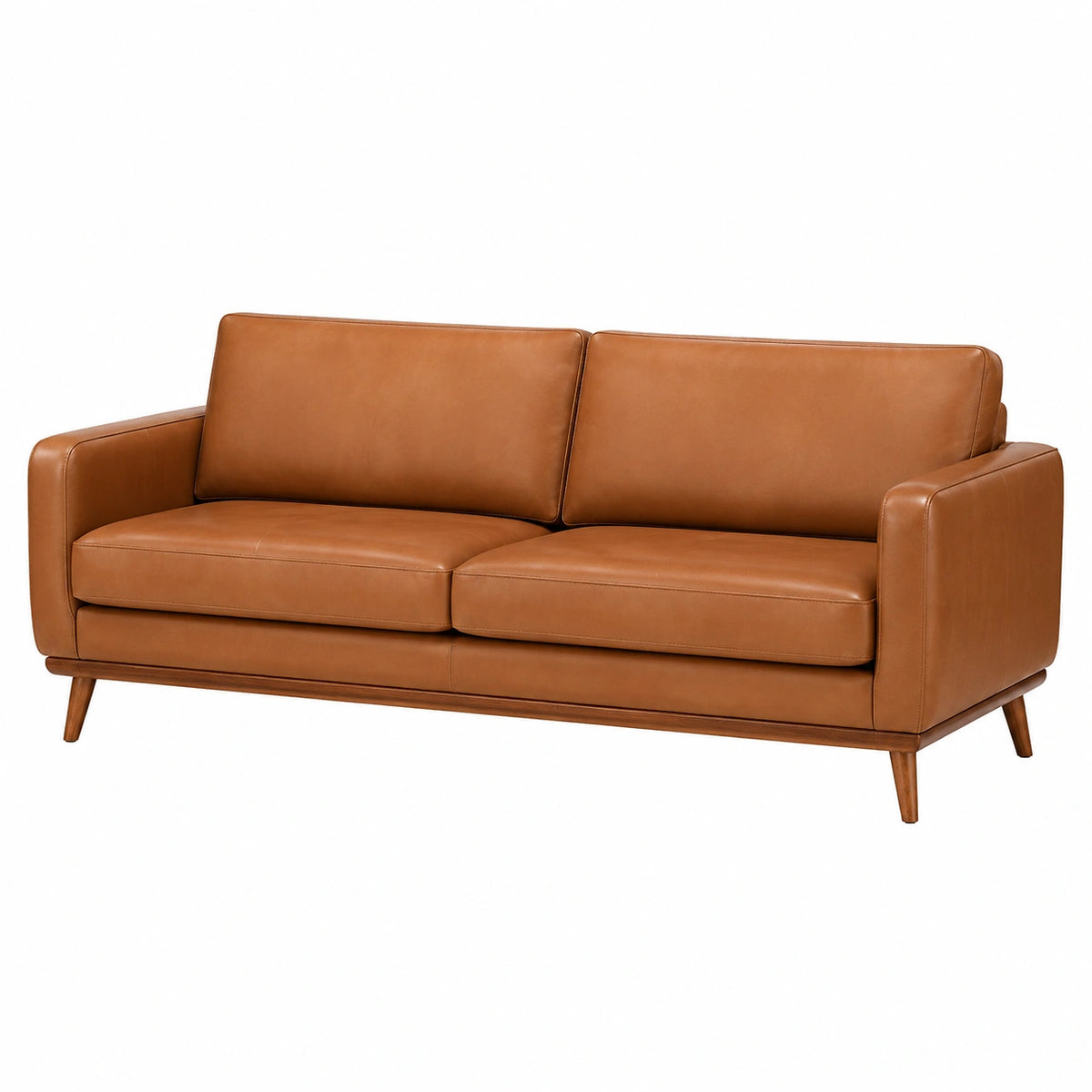 Canapé 2 places 180 cm aspect cuir cognac style moderne