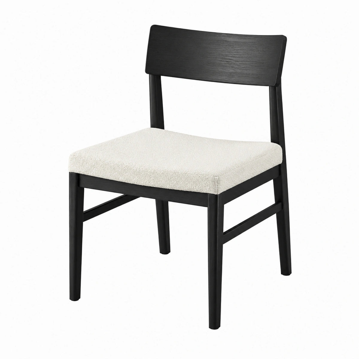 Chaise de salle à manger 46 x 50 x 80 cm en bois noir avec assise bouclette écrue style contemporain