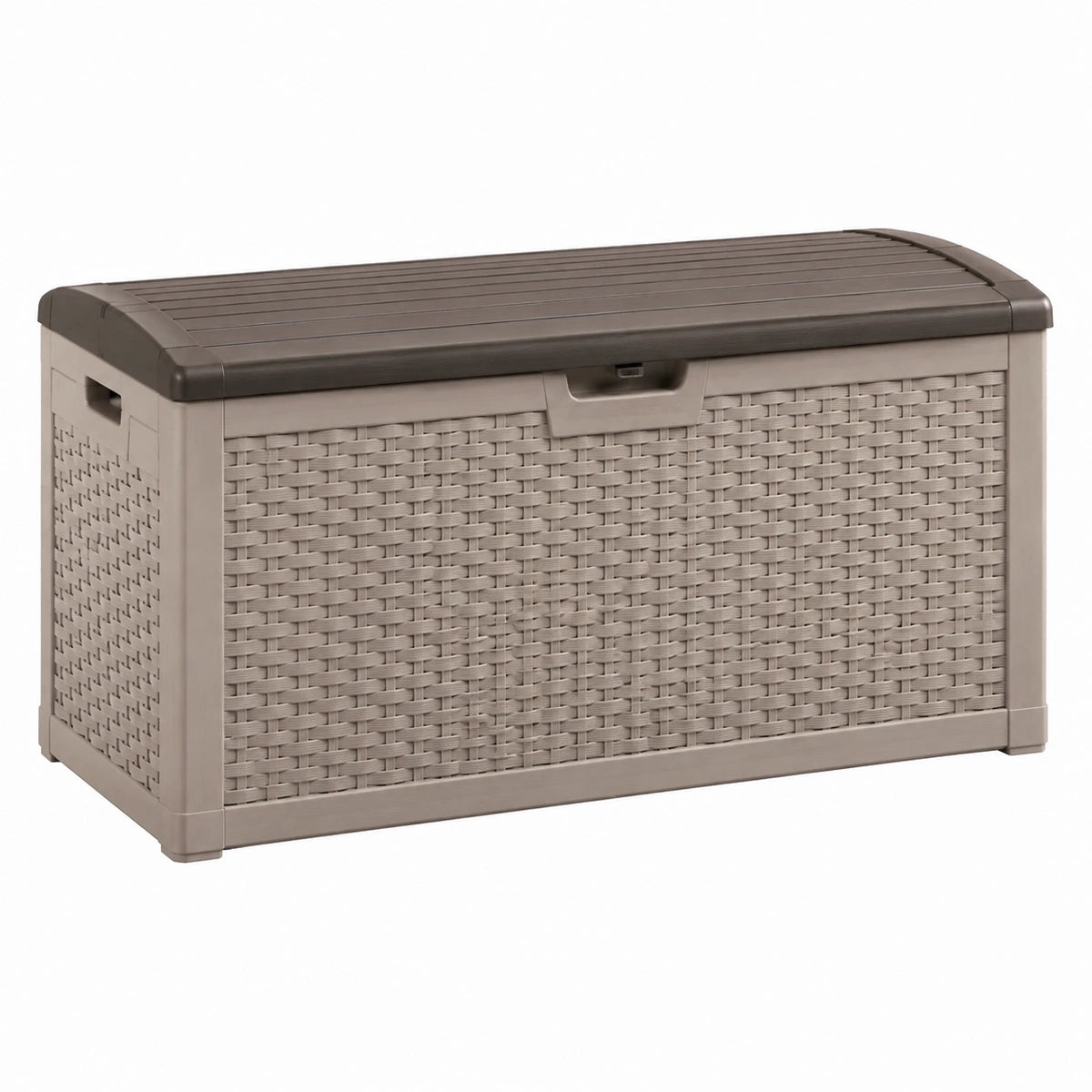 Coffre de rangement extérieur 120 x 56 x 63 cm en résine taupe avec couvercle