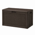 Coffre de rangement extérieur 120 x 56 x 63 cm en résine marron tressé à couvercle