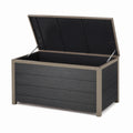 Coffre de rangement extérieur 130 x 65 x 63 cm aluminium et composite gris taupe anthracite - couvercle à vérins