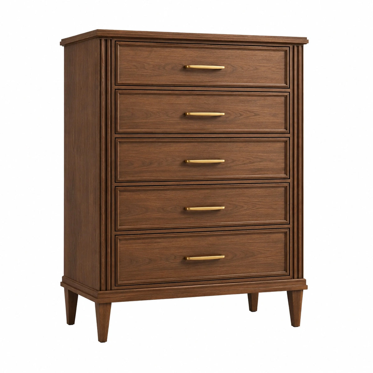 Commode 90 x 45 x 120 cm en bois brun à 5 tiroirs style classique