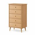 Commode 75 x 40 x 120 cm en bois finition chêne avec 5 tiroirs style rétro