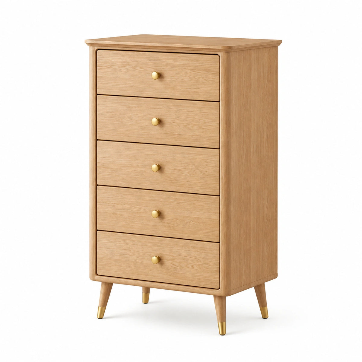 Commode 75 x 40 x 120 cm en bois finition chêne avec 5 tiroirs style rétro