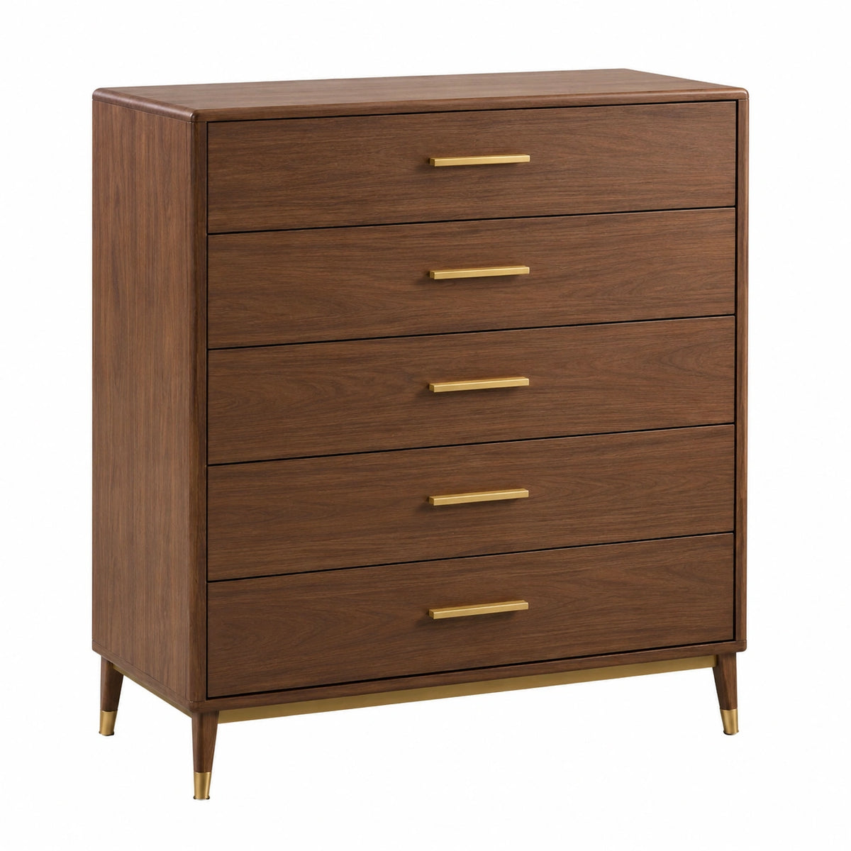 Commode 90 x 45 x 120 cm en bois brun noyer à 5 tiroirs style moderne