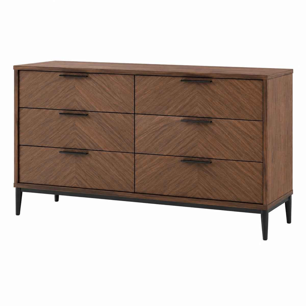 Commode 160 x 45 x 85 cm en bois marron noyer à 6 tiroirs style moderne