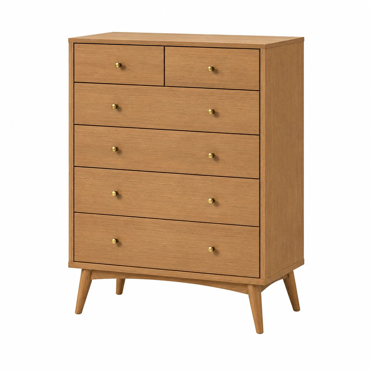 Commode 90 x 40 x 120 cm aspect bois chêne à 6 tiroirs style scandinave