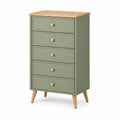 Commode 80 x 40 x 120 cm vert sauge et bois à 5 tiroirs style scandinave