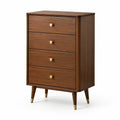 Commode 80 x 40 x 100 cm en bois brun à 4 tiroirs style rétro