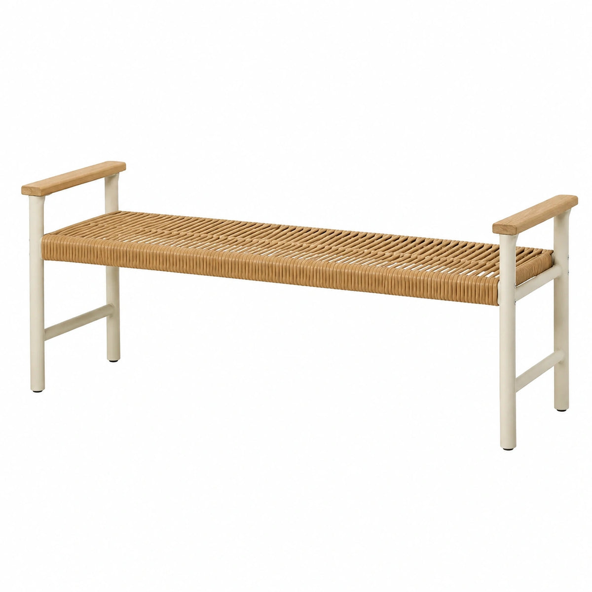 Banc 120 x 45 x 65 cm en corde tressée beige et métal blanc style naturel avec accoudoirs