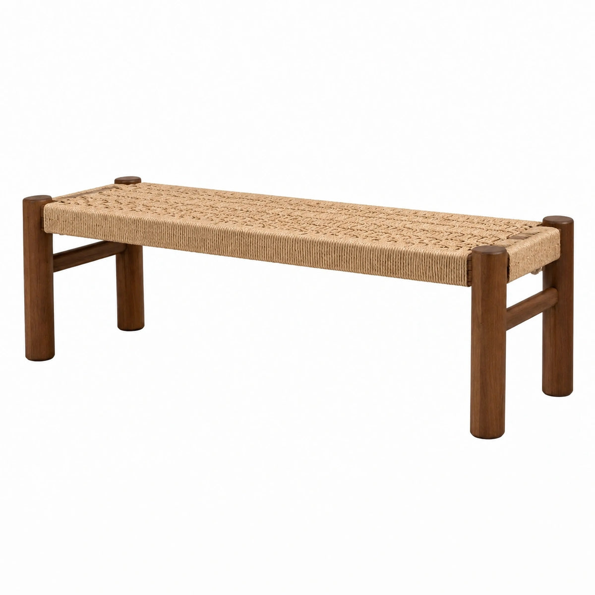 Banc 120 x 40 x 45 cm en bois brun et corde tressée style naturel