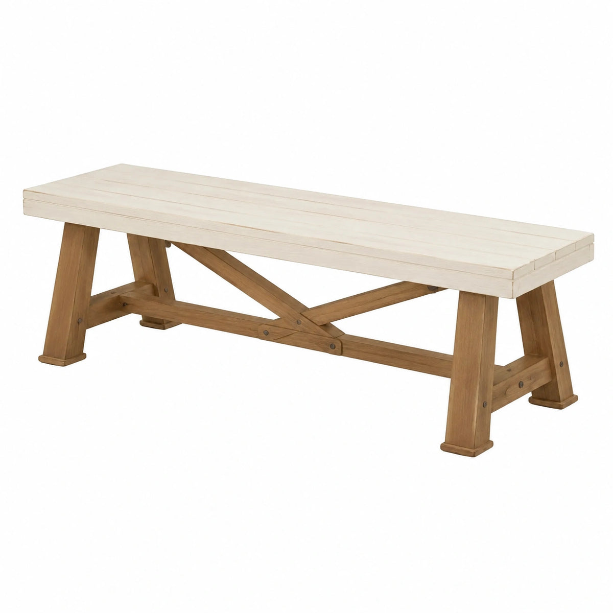 Banc 180 x 40 x 46 cm en bois blanc naturel style rustique