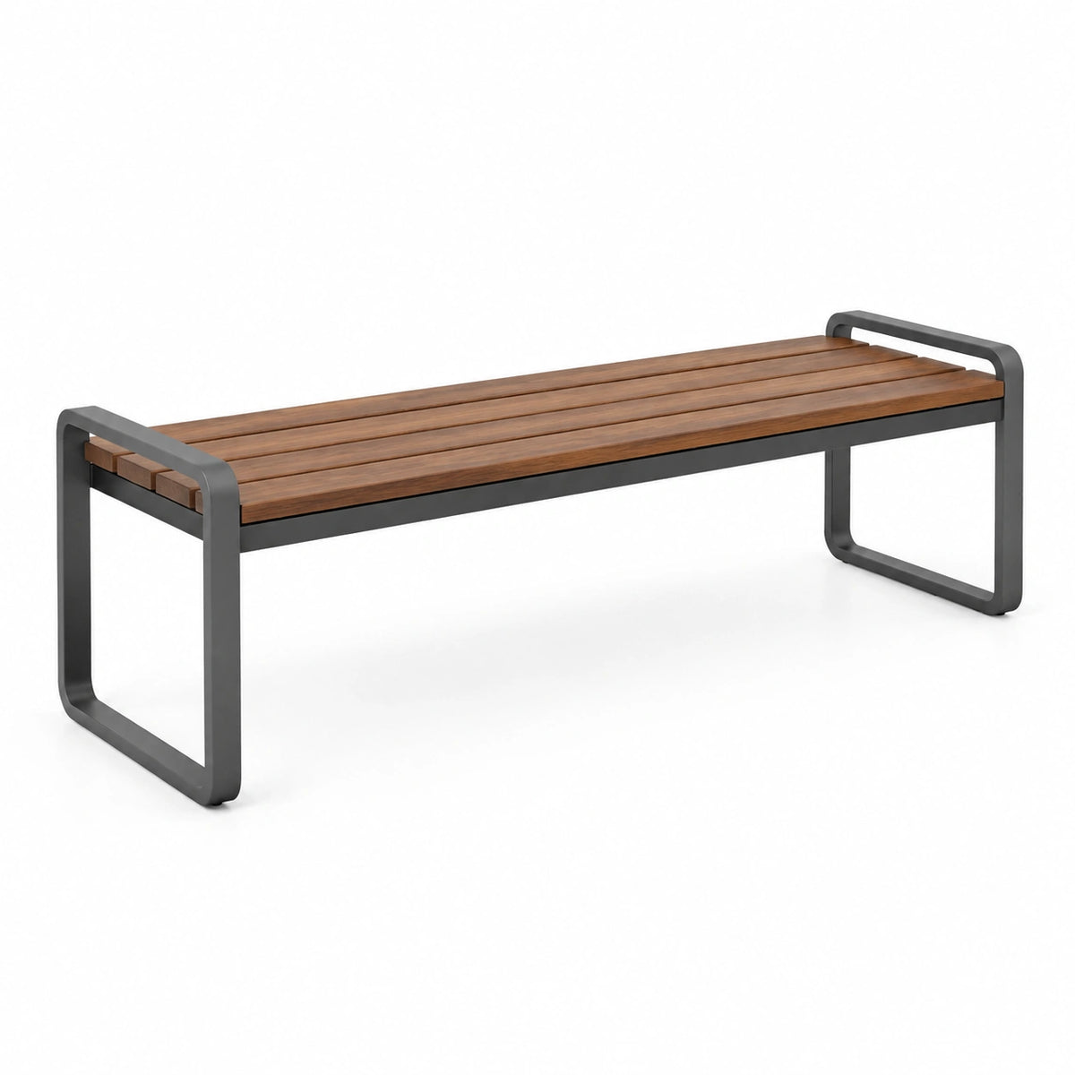 Banc de jardin 150 x 40 x 45 cm en bois brun et métal noir style contemporain